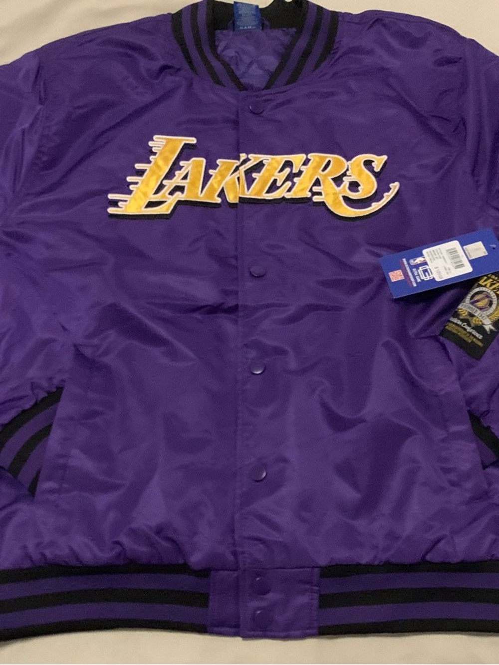 Los Angeles Lakers Royal Purple Men’s Satin Bomber Jacket Size XL